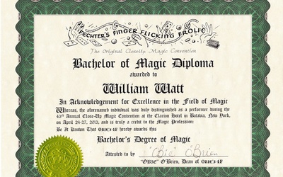 William Watt diplomé "Bachelor of Magic" à Buffalo (New-York) en 2013